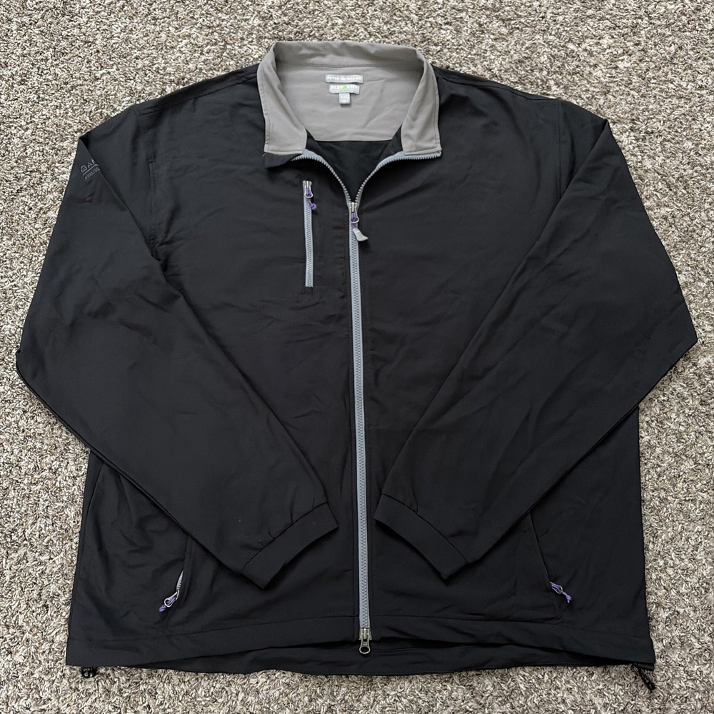 Peter Millar Men's 2XL Full Zip Black Stretch Element 4 Wind Jacket Golf Luxury